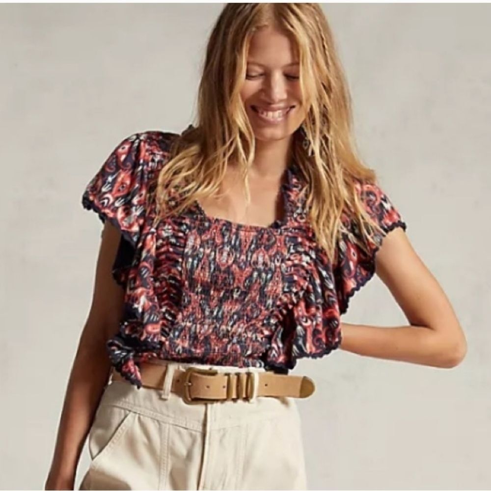 Anthropologie Let Me Be Smocked Crop Top Boho Retro 70's Size M - Picture 2 of 15